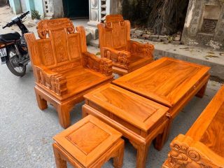 Bàn ghế Âu Á chương voi tay voi đặc gỗ gõ đỏ