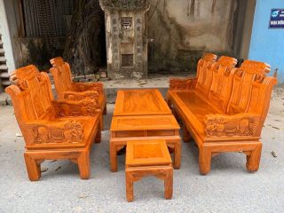 bàn ghế Âu Á chương voi tay voi đặc 6 món