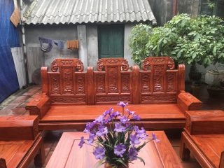 Bàn ghế Âu Á tay hộp chương voi gỗ hương đá