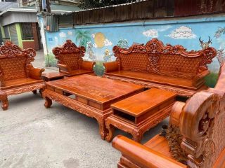 bàn ghế hoàng gia gỗ hương đá chương liền đục 2 mặt