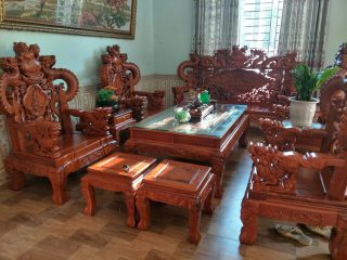 bàn ghế rồng khuỳnh nghê đỉnh gỗ hương đá