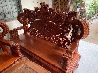 Ghế rồng khuỳnh nghê đỉnh gỗ hương đá cao cấp