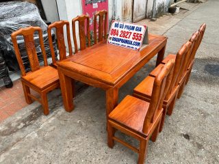 bàn ăn gỗ hương đá 8 ghế đục chữ thọ tròn
