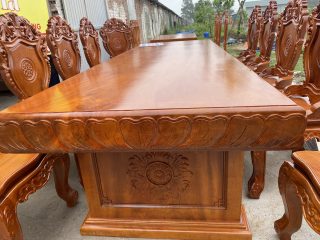 bàn ăn chữ nhật nguyên khối gỗ gõ đỏ