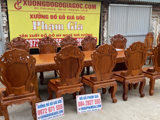 bàn ăn gỗ gõ đỏ nguyên khối