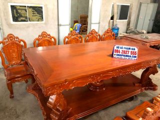 bàn ăn hoàng gia 10 ghế gỗ gõ đỏ