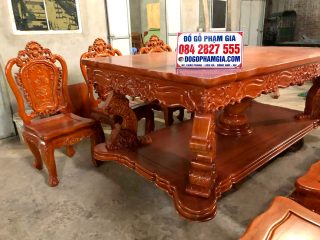 bộ bàn ăn louis hoa hồng gỗ gõ đỏ
