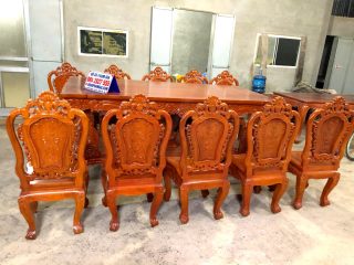 bộ bàn ghế ăn louis hoàng gia gỗ gõ đỏ