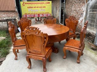 bàn ăn tròn nguyên khối 6 ghế