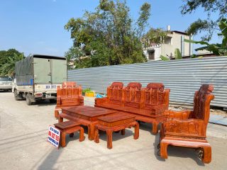 bàn ghế Âu Á chương voi 6 món gỗ hương đá