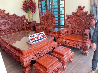 bàn ghế rồng nghê bảo đỉnh gỗ hương đá