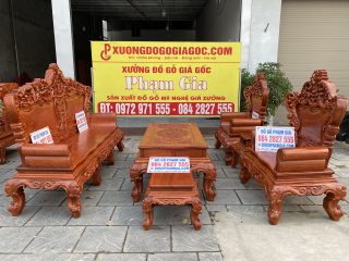 bàn ghế hoàng gia chân gỗ hương đá14cm