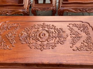 bàn gỗ hương đá đục họa tiết hoa lá tây