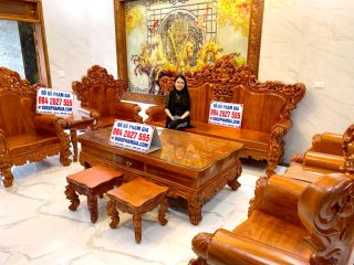 bàn ghế hoàng gia mặt tràn nguyên khối gỗ gõ đỏ