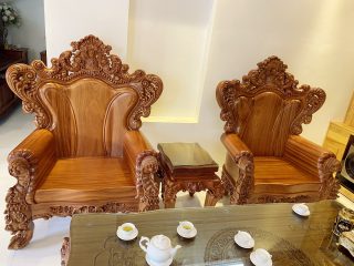 ghế đơn và đôn kẹp gỗ hương đá