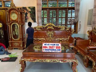 bàn ghế gỗ hương đá dát vàng cao cấp