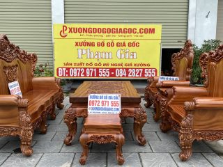 mẫu bàn ghế hoàng gia nguyên khối 6 món gỗ hương đá