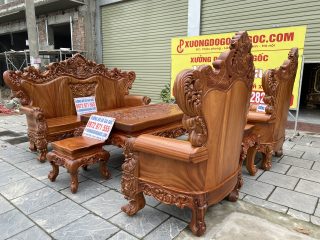 bộ bàn ghế hoàng gia nguyên khối gỗ hương đá
