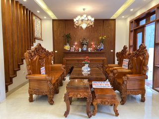 bàn ghế hoàng gia nguyên khối 6 món gỗ gõ đỏ