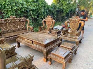 bàn ghế minh quốc nghê đỉnh gỗ mun đuôi công