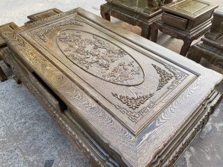 bàn minh quốc gỗ mun đôi công mặt đục tứ linh