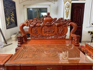 bàn gỗ hương đá đục trống đồng - tứ linh