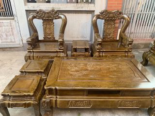 bàn ghế minh quốc mun đuôi công tay đặc