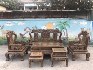 bàn ghế minh quốc voi chiến gỗ mun đuôi công cao cấp