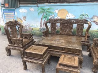 bàn ghế minh quốc voi chiến tay đặc nguyên khối