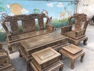 bàn ghế minh quốc voi chiến 10 món mặt đục trống đồng