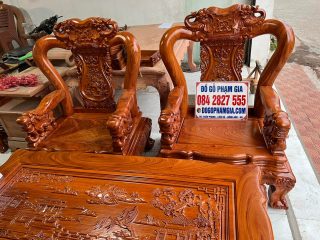 ghế đơn gỗ hương đá đục chương voi chiến