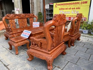 bàn ghế minh quốc gỗ hương đá đục 2 mặt