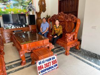 bàn ghê nghê đỉnh gỗ hương đá sang trọng