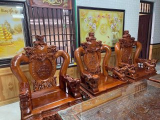 mẫu ghế đơn nghê 3 đầu gỗ hương đá