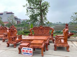 bàn ghế nghê đỉnh phượng hóa 6 món gỗ hương đá