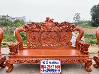 ghế dài mẫu nghê đỉnh phượng hóa gỗ hương đá