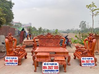 bàn ghế phượng hóa nghê 3 đầu gỗ hương đá