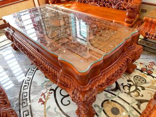 bàn gỗ hương đá nguyên khối đục tay thủ công