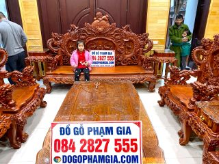 bàn ghế rồng khuỳnh nghê đỉnh gỗ hương đỏ