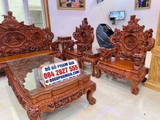 bộ bàn ghế rồng đỉnh gỗ hương đá cao cấp