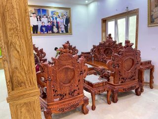 mẫu bàn ghế rồng đỉnh gỗ hương đá đục 2 mặt