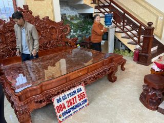 bàn gỗ hương đá đục tứ linh sang trọng