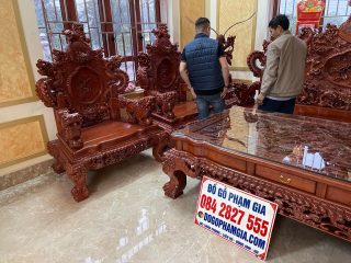 ghế đơn rồng khuỳnh nghê đỉnh gỗ hương đá cao cấp