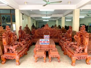 bàn ghế rồng khuỳnh nghê đỉnh gỗ hương đỏ cao cấp