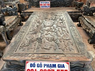 bàn gỗ mun hoa lào mặt đục tứ linh