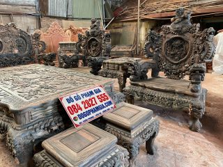 bàn ghế rồng đỉnh gỗ mun hoa cao cấp