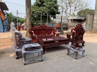 bàn ghế rồng đỉnh nghê 3 đầu cao cấp