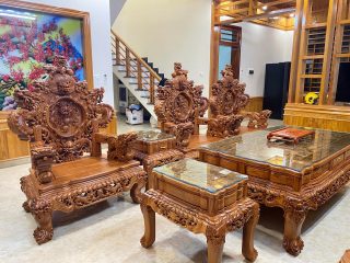 bàn ghế rồng đỉnh gỗ gõ đỏ