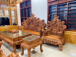 bàn ghế rồng đỉnh gỗ gõ đỏ cao cấp