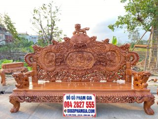 ghế dài rồng đỉnh gỗ gõ đỏ